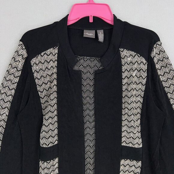 Chicos Travelers Jacket Womens 3 Black Metallic Chevron Open Boho Resort Evening - Picture 2 of 13